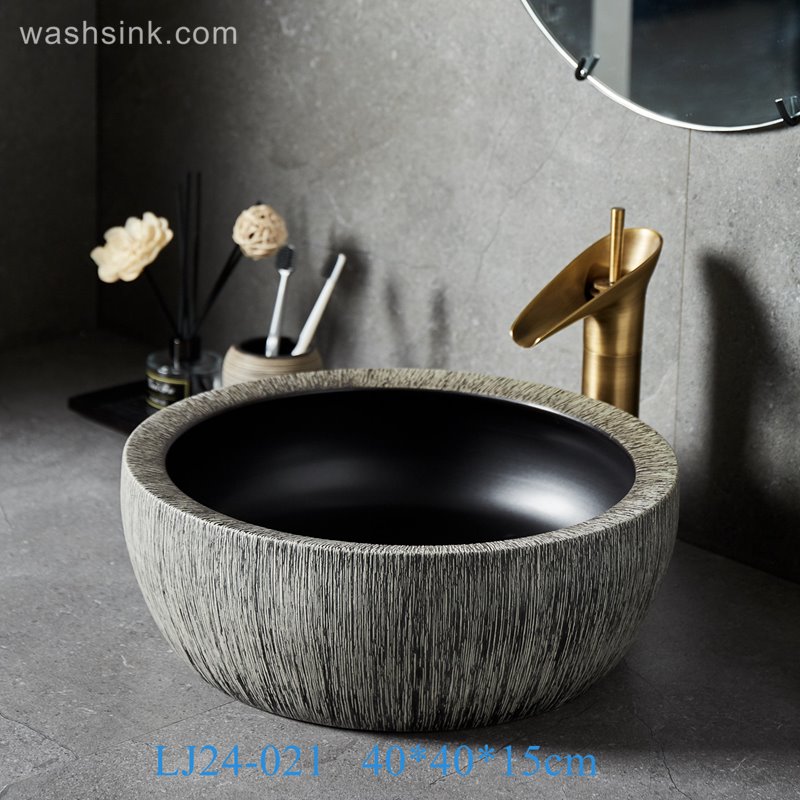 LJ24-021-BQ0A8648 LJ24-0021 Modern Countertop Basin Bathroom Wash Basin Plug Black Ceramic - shengjiang  ceramic  factory   porcelain art hand basin wash sink