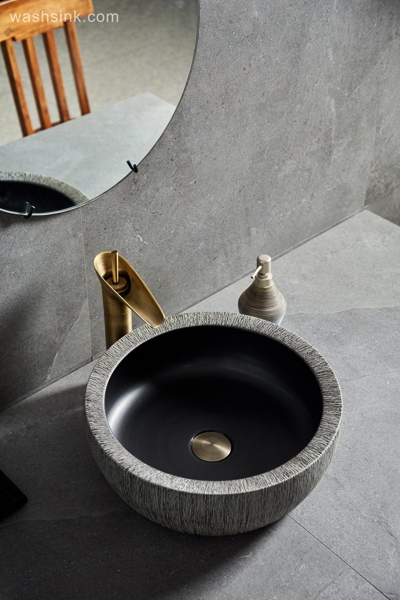 LJ24-021-BQ0A8653 LJ24-0021 Modern Countertop Basin Bathroom Wash Basin Plug Black Ceramic - shengjiang  ceramic  factory   porcelain art hand basin wash sink