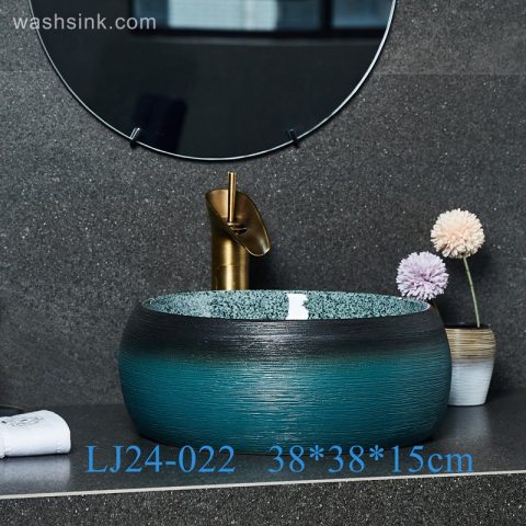 LJ24-0022  Round Shape Bathroom Modern Black and Blue Ceramic Bathroom Lavatory Vanity Vessel Sink Art Basin