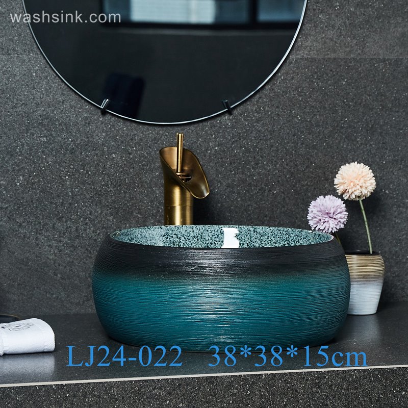 LJ24-022_BQ0A2328 LJ24-0022  Round Shape Bathroom Modern Black and Blue Ceramic Bathroom Lavatory Vanity Vessel Sink Art Basin - shengjiang  ceramic  factory   porcelain art hand basin wash sink