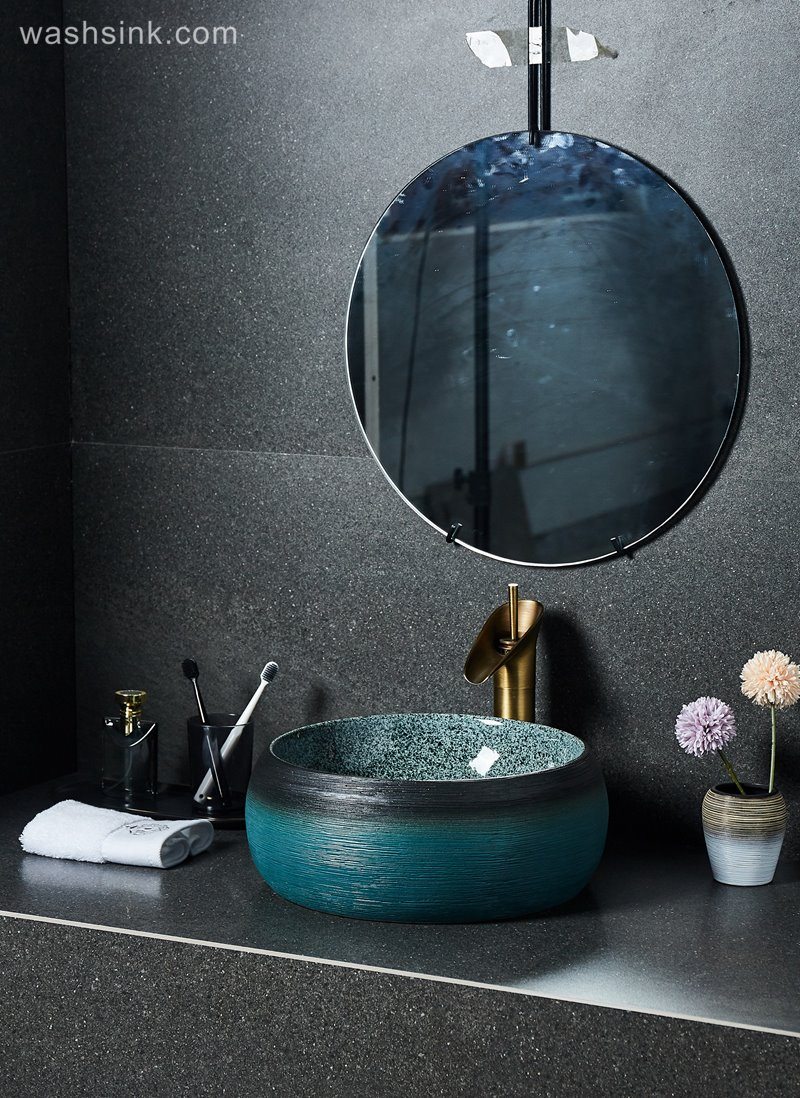 LJ24-022_BQ0A2329 LJ24-0022  Round Shape Bathroom Modern Black and Blue Ceramic Bathroom Lavatory Vanity Vessel Sink Art Basin - shengjiang  ceramic  factory   porcelain art hand basin wash sink