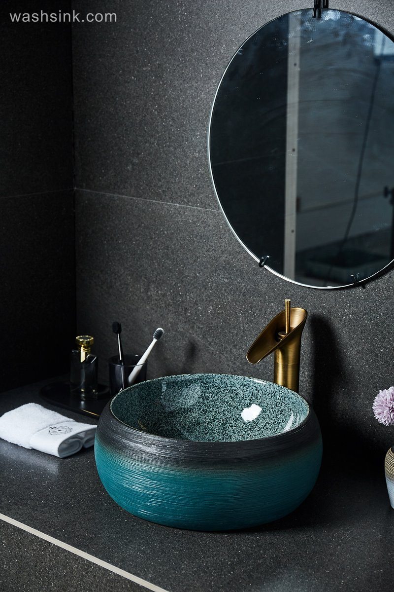 LJ24-022_BQ0A2330 LJ24-0022  Round Shape Bathroom Modern Black and Blue Ceramic Bathroom Lavatory Vanity Vessel Sink Art Basin - shengjiang  ceramic  factory   porcelain art hand basin wash sink