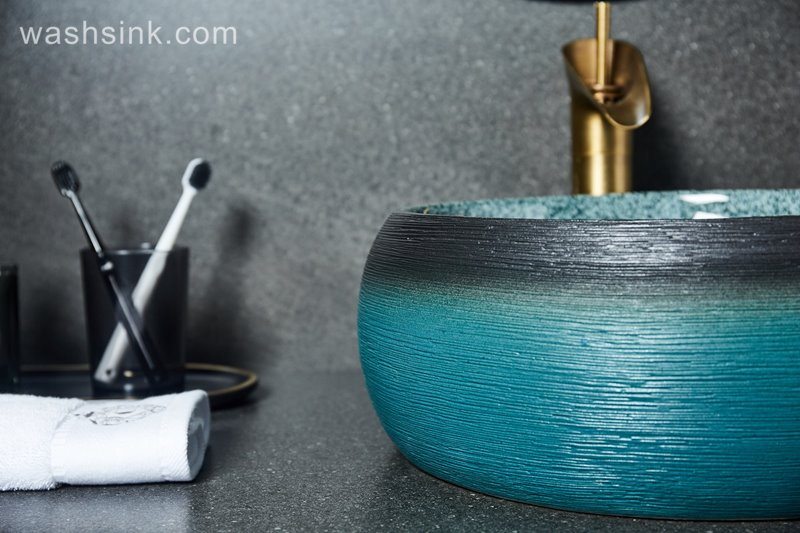 LJ24-022_BQ0A2336 LJ24-0022  Round Shape Bathroom Modern Black and Blue Ceramic Bathroom Lavatory Vanity Vessel Sink Art Basin - shengjiang  ceramic  factory   porcelain art hand basin wash sink