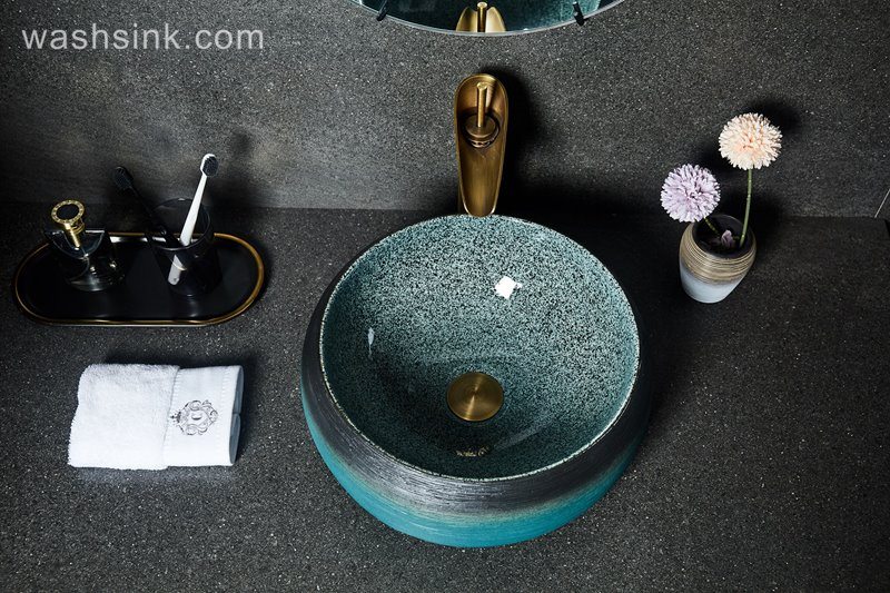 LJ24-022_BQ0A2338 LJ24-0022  Round Shape Bathroom Modern Black and Blue Ceramic Bathroom Lavatory Vanity Vessel Sink Art Basin - shengjiang  ceramic  factory   porcelain art hand basin wash sink