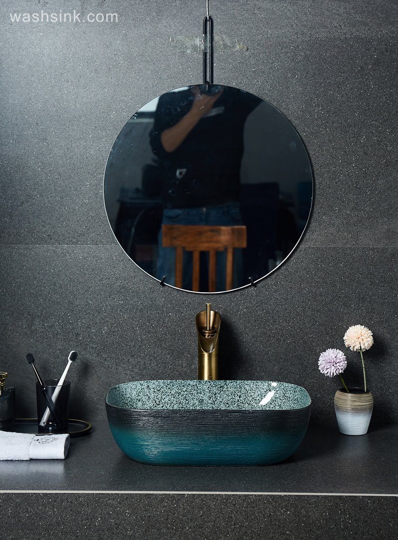 LJ24-023-BQ0A2339 LJ24-0023  Rectangular Bathroom Over The Counter Sinks,Fine Porcelain Vessel Sinks With Enamel Glaze Finish - shengjiang  ceramic  factory   porcelain art hand basin wash sink