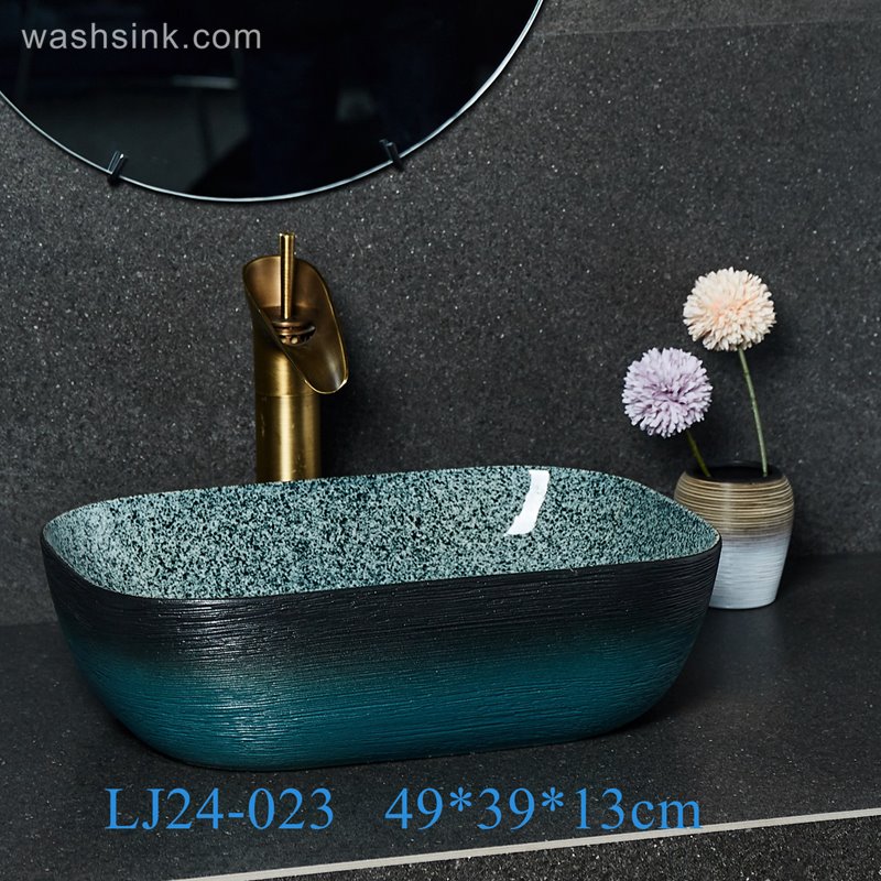 LJ24-023-BQ0A2344 LJ24-0023  Rectangular Bathroom Over The Counter Sinks,Fine Porcelain Vessel Sinks With Enamel Glaze Finish - shengjiang  ceramic  factory   porcelain art hand basin wash sink