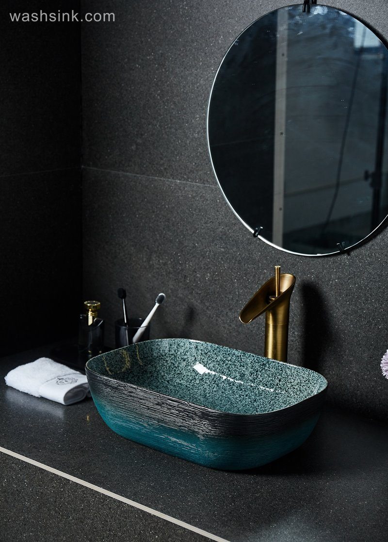 LJ24-023-BQ0A2348 LJ24-0023  Rectangular Bathroom Over The Counter Sinks,Fine Porcelain Vessel Sinks With Enamel Glaze Finish - shengjiang  ceramic  factory   porcelain art hand basin wash sink