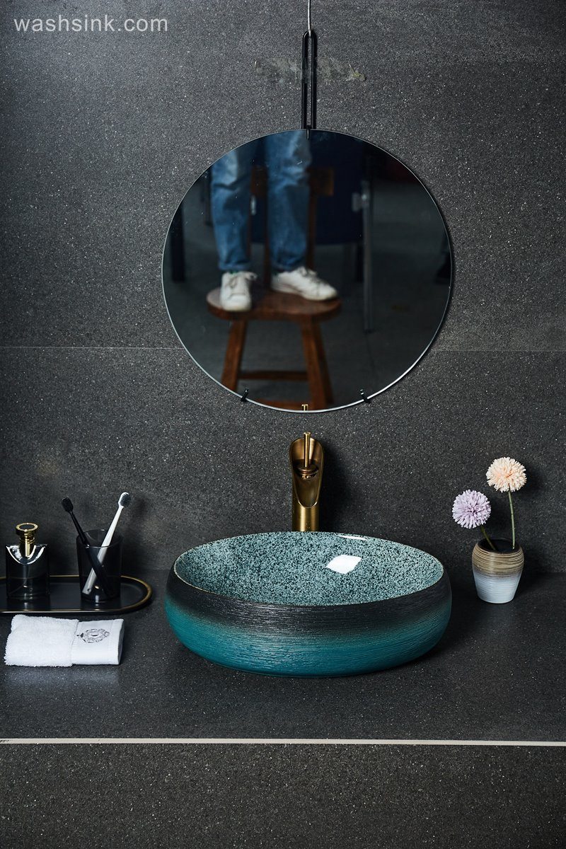 LJ24-025-BQ0A2373 LJ24-0025  Vanity Bathroom Retro Industry Art Above Counter Basin Oval Ceramic Wash Basin Marble Washbasin - shengjiang  ceramic  factory   porcelain art hand basin wash sink