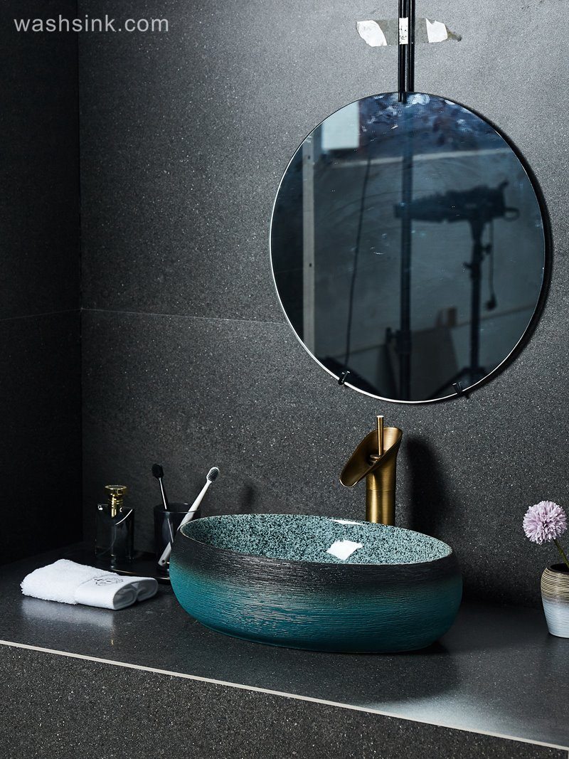 LJ24-025-BQ0A2376 LJ24-0025  Vanity Bathroom Retro Industry Art Above Counter Basin Oval Ceramic Wash Basin Marble Washbasin - shengjiang  ceramic  factory   porcelain art hand basin wash sink