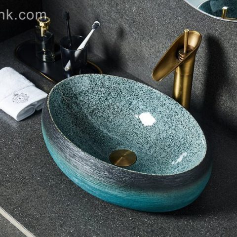 LJ24-0025  Vanity Bathroom Retro Industry Art Above Counter Basin Oval Ceramic Wash Basin Marble Washbasin
