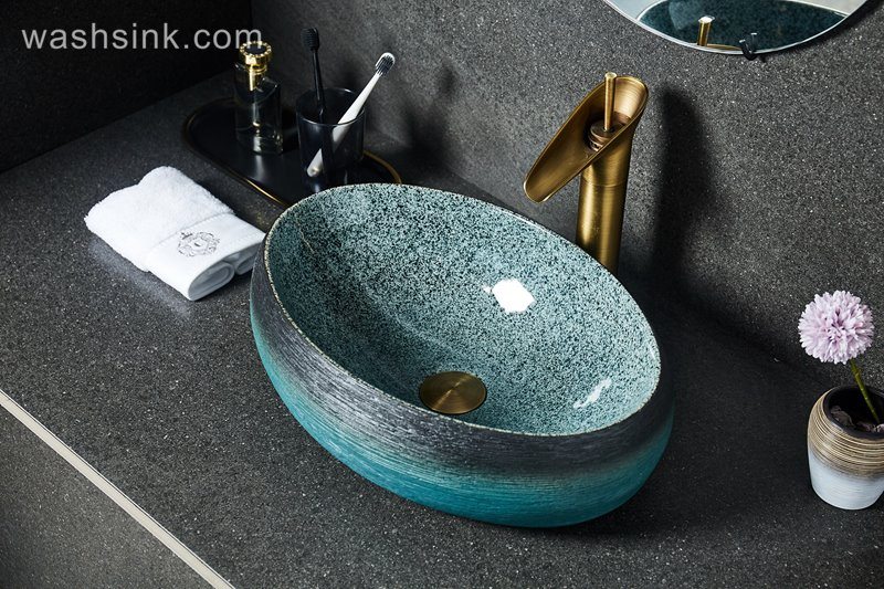 LJ24-025-BQ0A2380 LJ24-0025  Vanity Bathroom Retro Industry Art Above Counter Basin Oval Ceramic Wash Basin Marble Washbasin - shengjiang  ceramic  factory   porcelain art hand basin wash sink