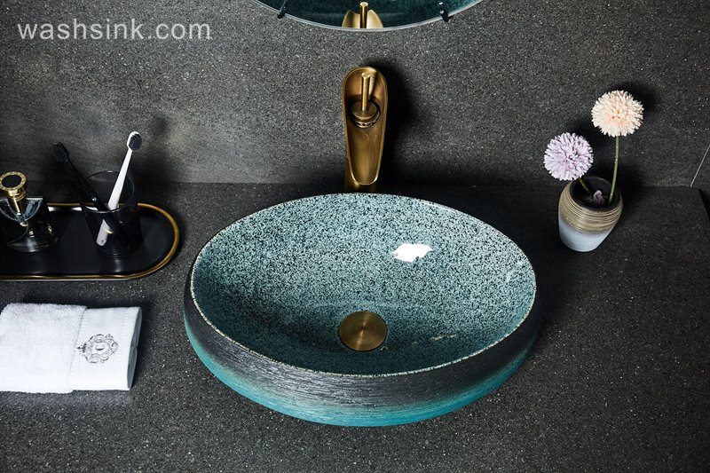 LJ24-025-BQ0A2381 LJ24-0025  Vanity Bathroom Retro Industry Art Above Counter Basin Oval Ceramic Wash Basin Marble Washbasin - shengjiang  ceramic  factory   porcelain art hand basin wash sink