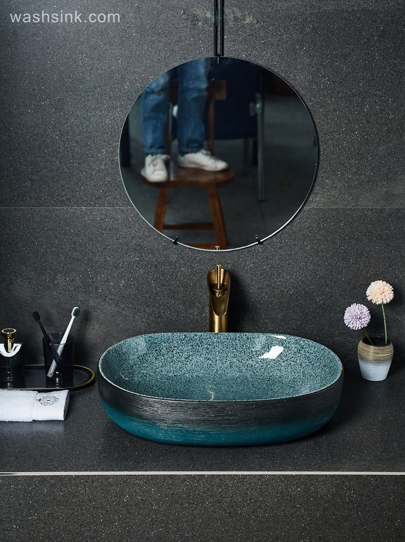 LJ24-026-BQ0A2389 LJ24-0026  Wax gourd style ceramic bathroom wash basin modern style - shengjiang  ceramic  factory   porcelain art hand basin wash sink