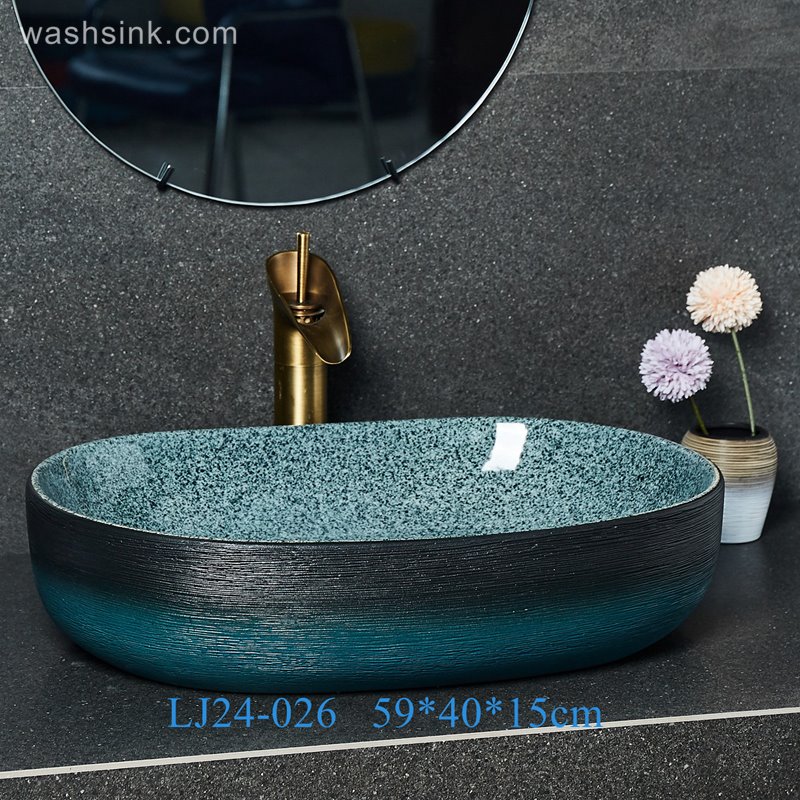 LJ24-026-BQ0A2390 LJ24-0026  Wax gourd style ceramic bathroom wash basin modern style - shengjiang  ceramic  factory   porcelain art hand basin wash sink