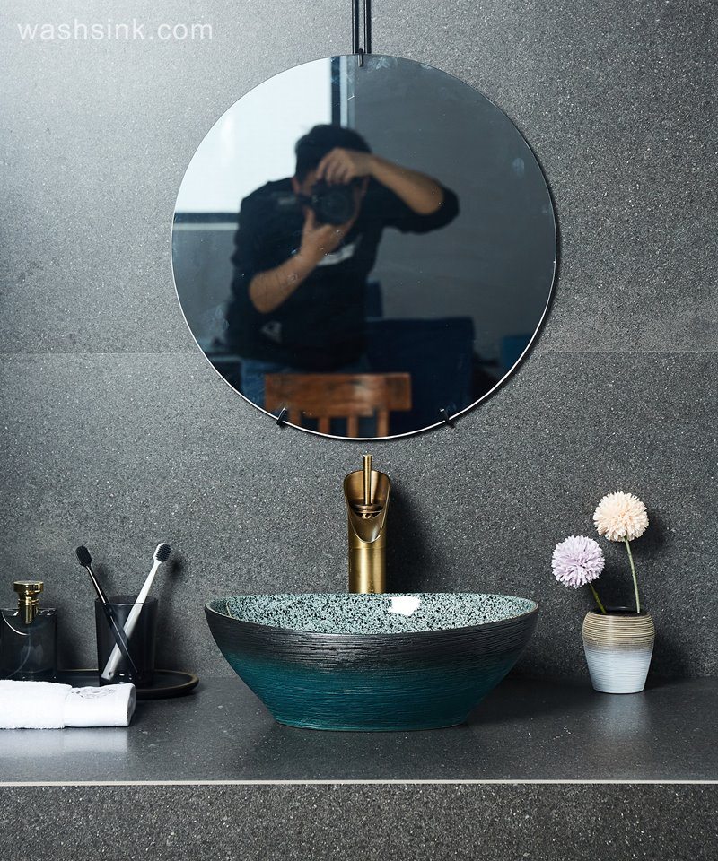 LJ24-027-BQ0A2400 LJ24-0027  Creative ingot beautiful and generous black green with bathroom wash basin - shengjiang  ceramic  factory   porcelain art hand basin wash sink