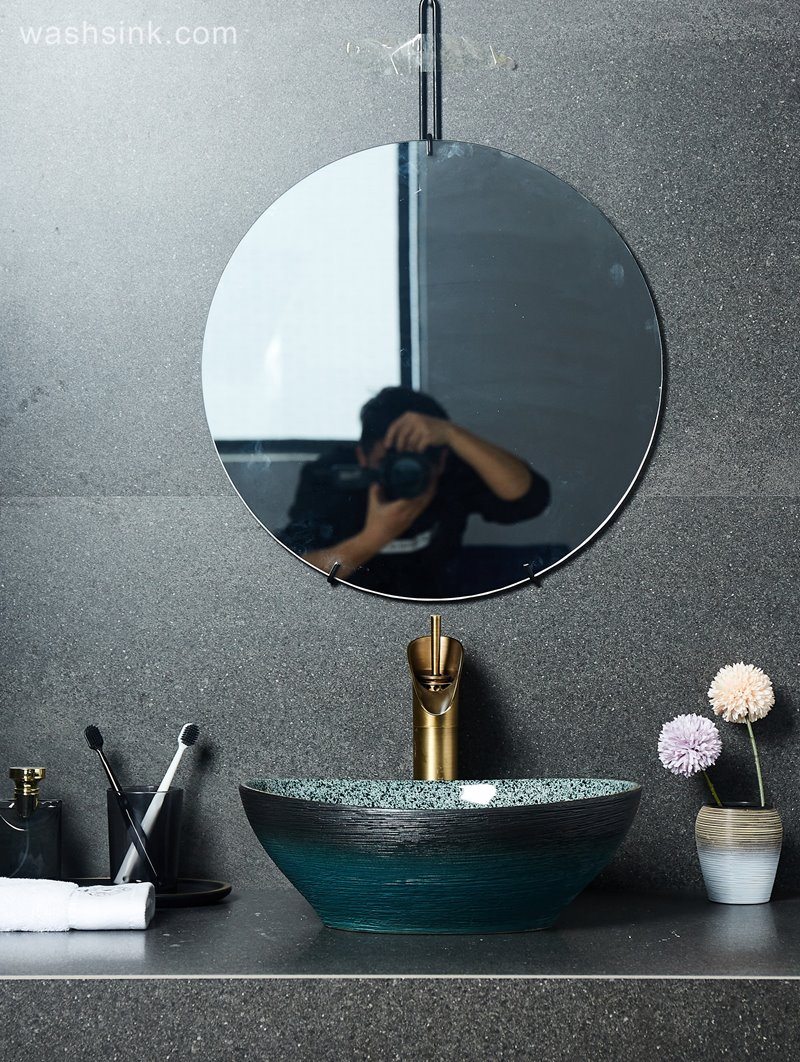 LJ24-027-BQ0A2402 LJ24-0027  Creative ingot beautiful and generous black green with bathroom wash basin - shengjiang  ceramic  factory   porcelain art hand basin wash sink