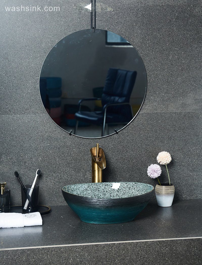 LJ24-027-BQ0A2404 LJ24-0027  Creative ingot beautiful and generous black green with bathroom wash basin - shengjiang  ceramic  factory   porcelain art hand basin wash sink