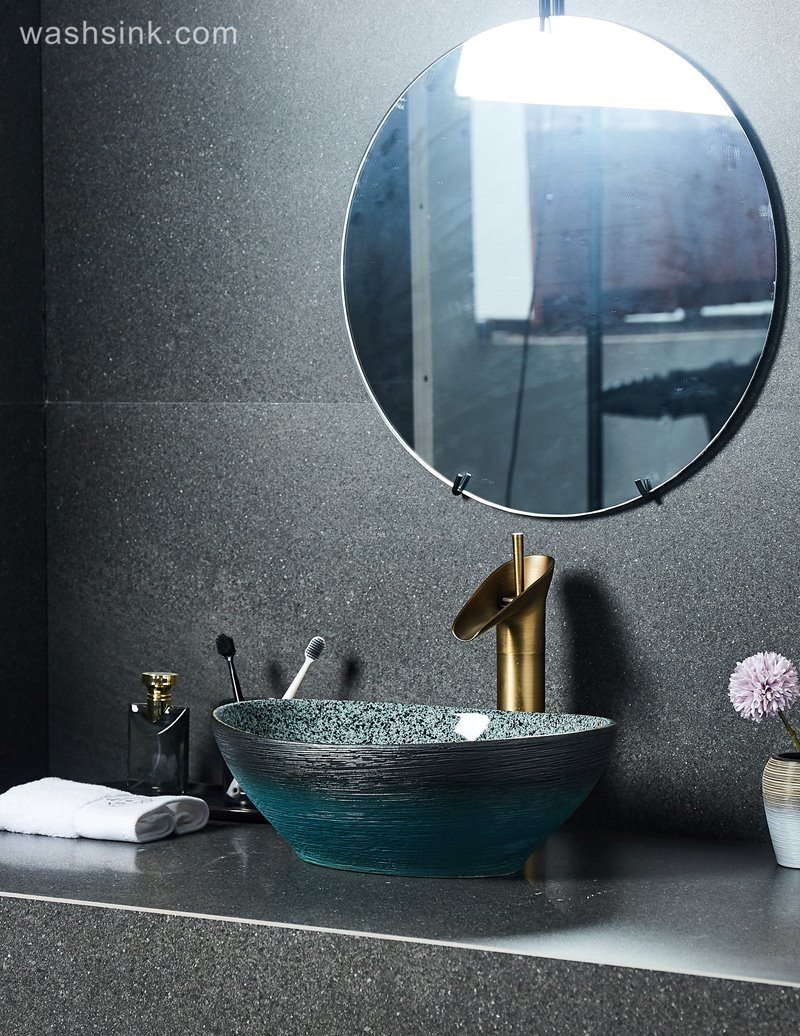 LJ24-027-BQ0A2407 LJ24-0027  Creative ingot beautiful and generous black green with bathroom wash basin - shengjiang  ceramic  factory   porcelain art hand basin wash sink