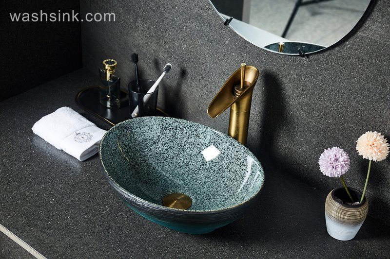 LJ24-027-BQ0A2409 LJ24-0027  Creative ingot beautiful and generous black green with bathroom wash basin - shengjiang  ceramic  factory   porcelain art hand basin wash sink
