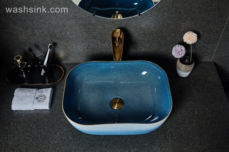 LJ24-028-BQ0A2437 LJ24-0028 Thin edge rectangle blue and white pool shopping mall home bathroom decoration with washbasin - shengjiang  ceramic  factory   porcelain art hand basin wash sink