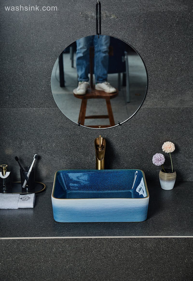 LJ24-029-BQ0A2458 LJ24-0029  Rectangular blue and white with home decor bathroom sink - shengjiang  ceramic  factory   porcelain art hand basin wash sink