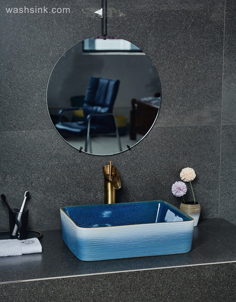 LJ24-029-BQ0A2460 LJ24-0029  Rectangular blue and white with home decor bathroom sink - shengjiang  ceramic  factory   porcelain art hand basin wash sink