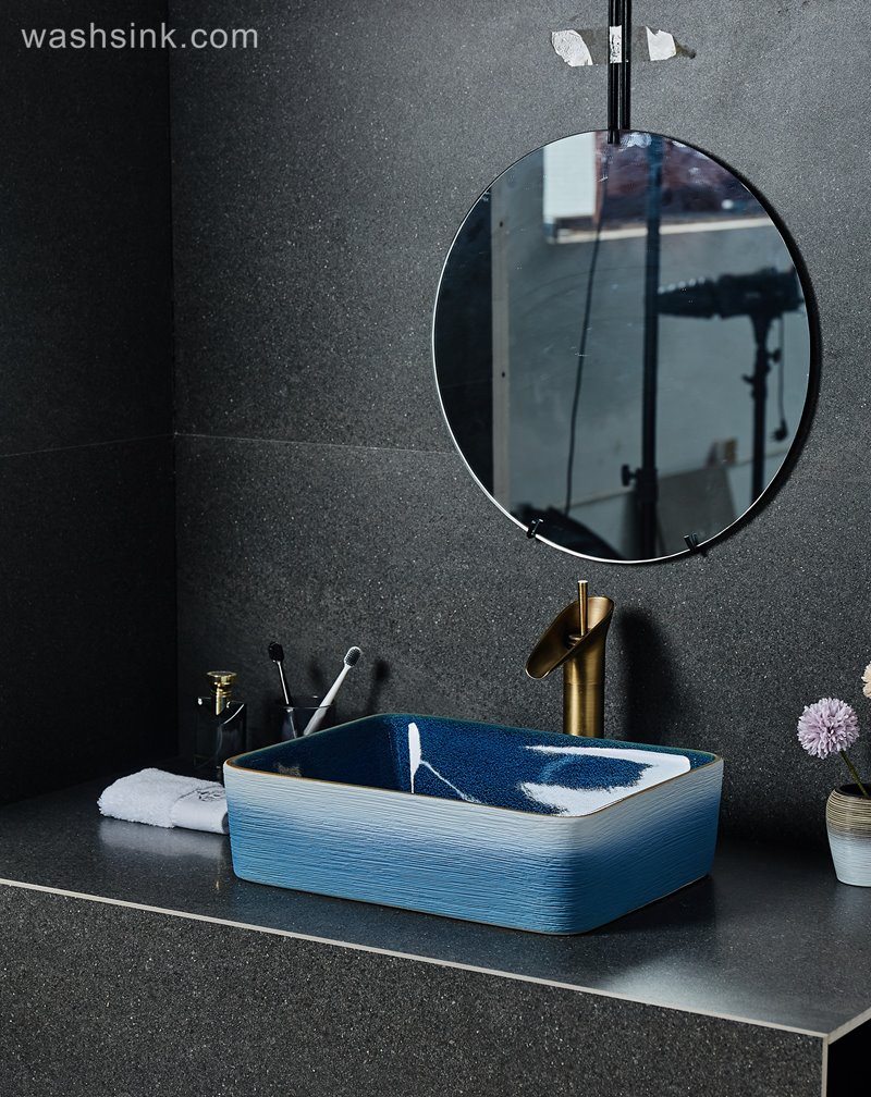 LJ24-029-BQ0A2461 LJ24-0029  Rectangular blue and white with home decor bathroom sink - shengjiang  ceramic  factory   porcelain art hand basin wash sink