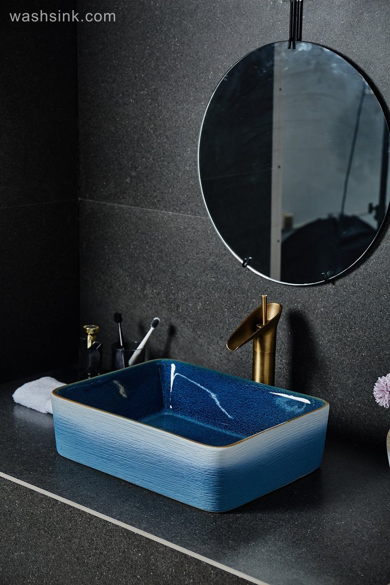 LJ24-029-BQ0A2463-1 LJ24-0029  Rectangular blue and white with home decor bathroom sink - shengjiang  ceramic  factory   porcelain art hand basin wash sink