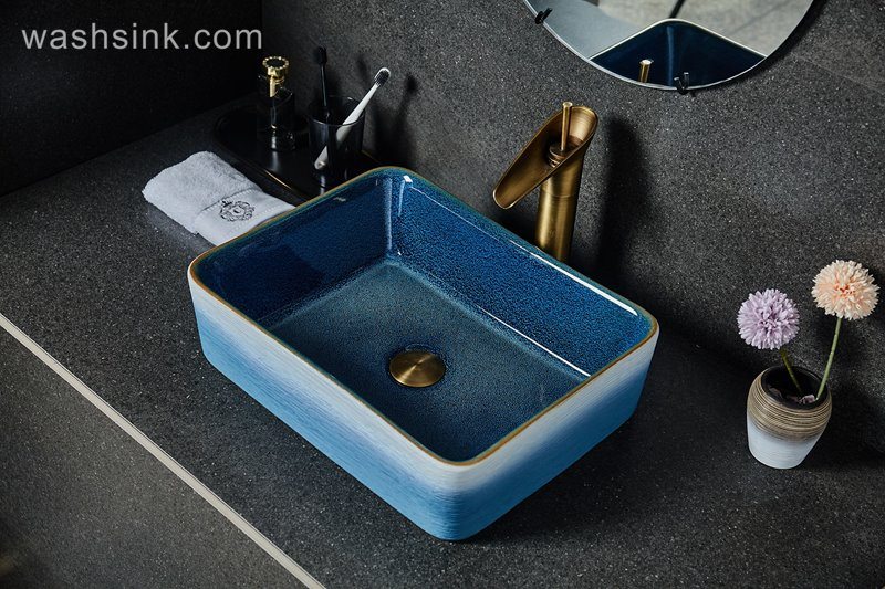 LJ24-029-BQ0A2464 LJ24-0029  Rectangular blue and white with home decor bathroom sink - shengjiang  ceramic  factory   porcelain art hand basin wash sink