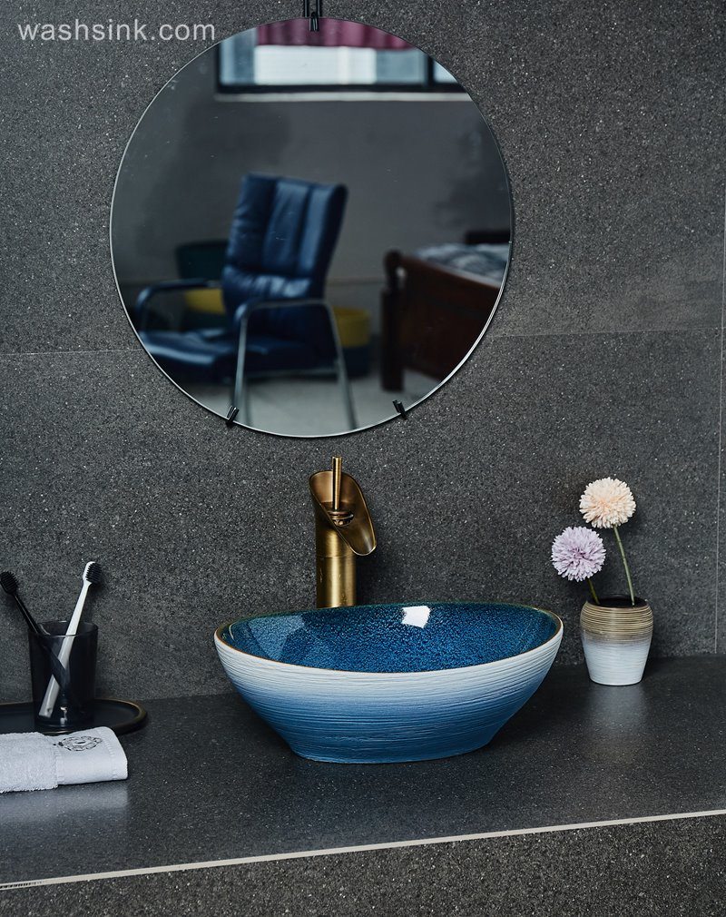 LJ24-030-BQ0A2473 LJ24-0030  2024 New home decoration blue and white gradual simple ceramic sink - shengjiang  ceramic  factory   porcelain art hand basin wash sink