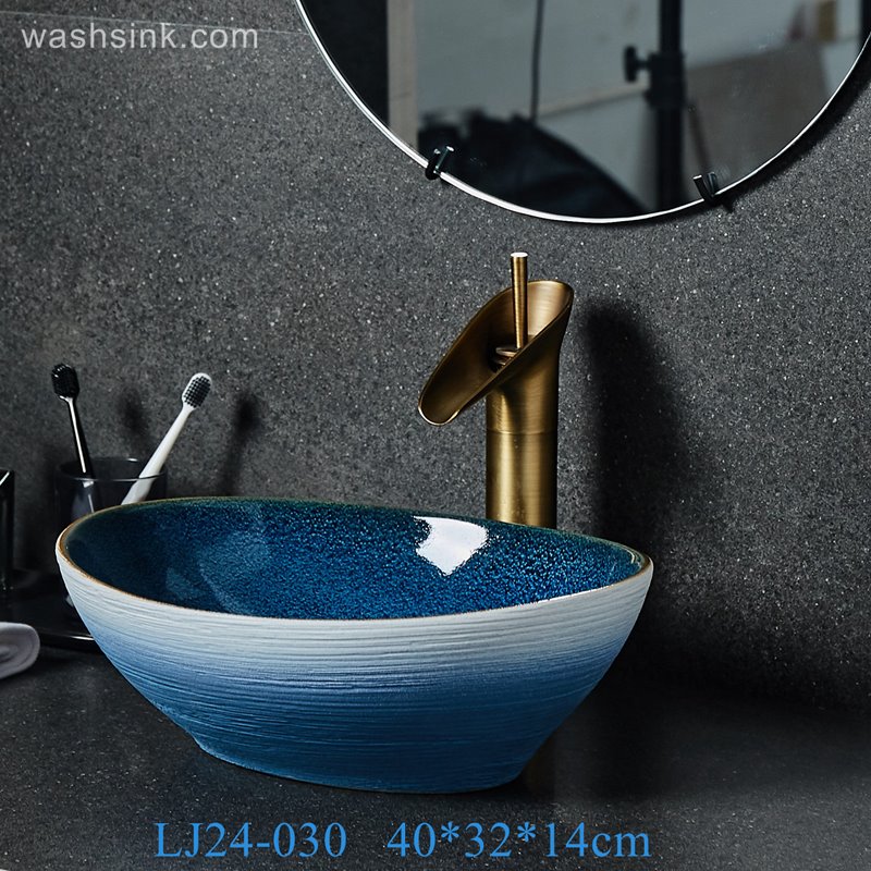 LJ24-030-BQ0A2475 LJ24-0030  2024 New home decoration blue and white gradual simple ceramic sink - shengjiang  ceramic  factory   porcelain art hand basin wash sink