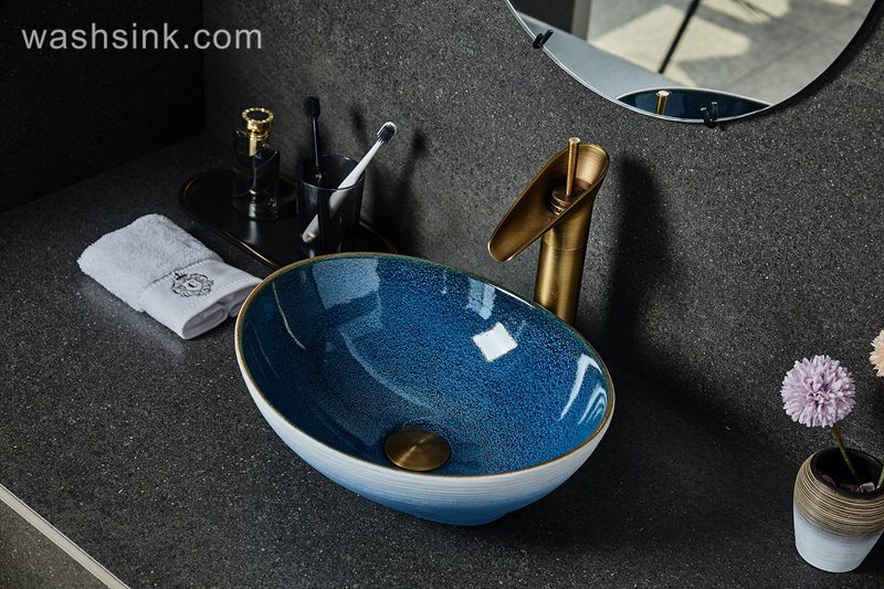 LJ24-030-BQ0A2478 LJ24-0030  2024 New home decoration blue and white gradual simple ceramic sink - shengjiang  ceramic  factory   porcelain art hand basin wash sink