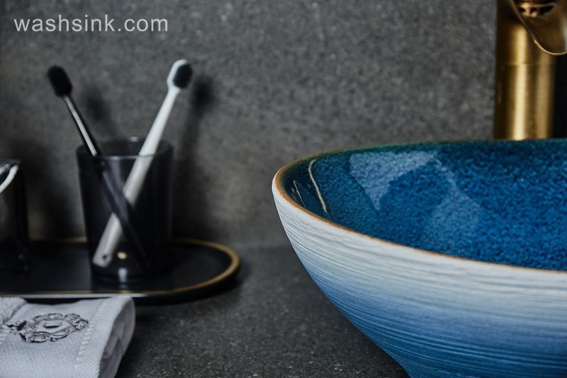 LJ24-030-BQ0A2480 LJ24-0030  2024 New home decoration blue and white gradual simple ceramic sink - shengjiang  ceramic  factory   porcelain art hand basin wash sink