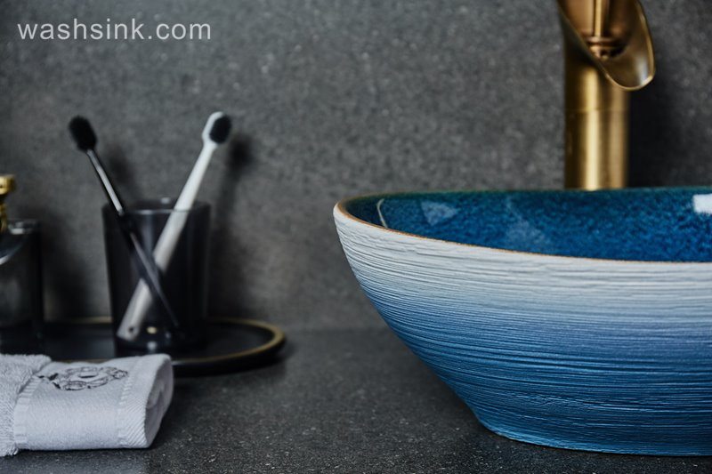 LJ24-030-BQ0A2481 LJ24-0030  2024 New home decoration blue and white gradual simple ceramic sink - shengjiang  ceramic  factory   porcelain art hand basin wash sink