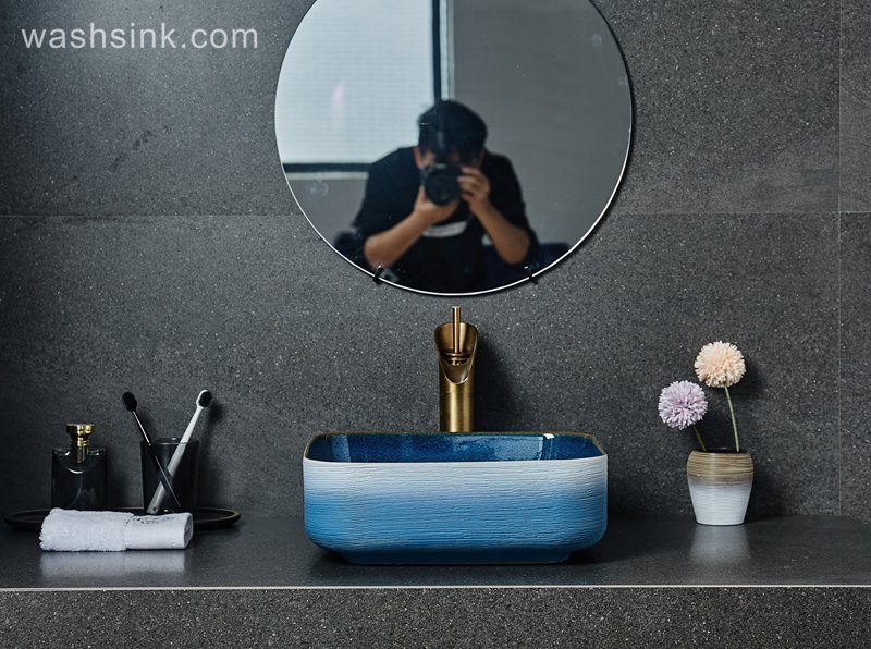 LJ24-033-BQ0A2509 LJ24-0033 2024 New blue and white gradient ceramic square wash basin - shengjiang  ceramic  factory   porcelain art hand basin wash sink