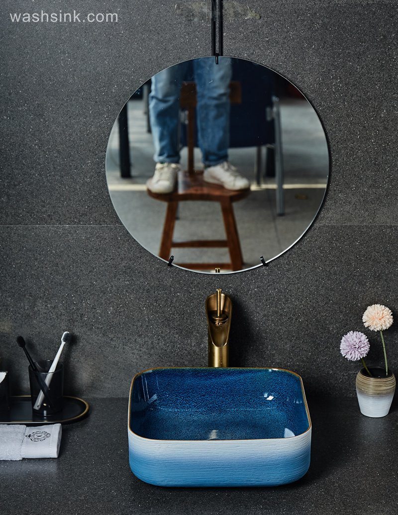 LJ24-033-BQ0A2511 LJ24-0033 2024 New blue and white gradient ceramic square wash basin - shengjiang  ceramic  factory   porcelain art hand basin wash sink