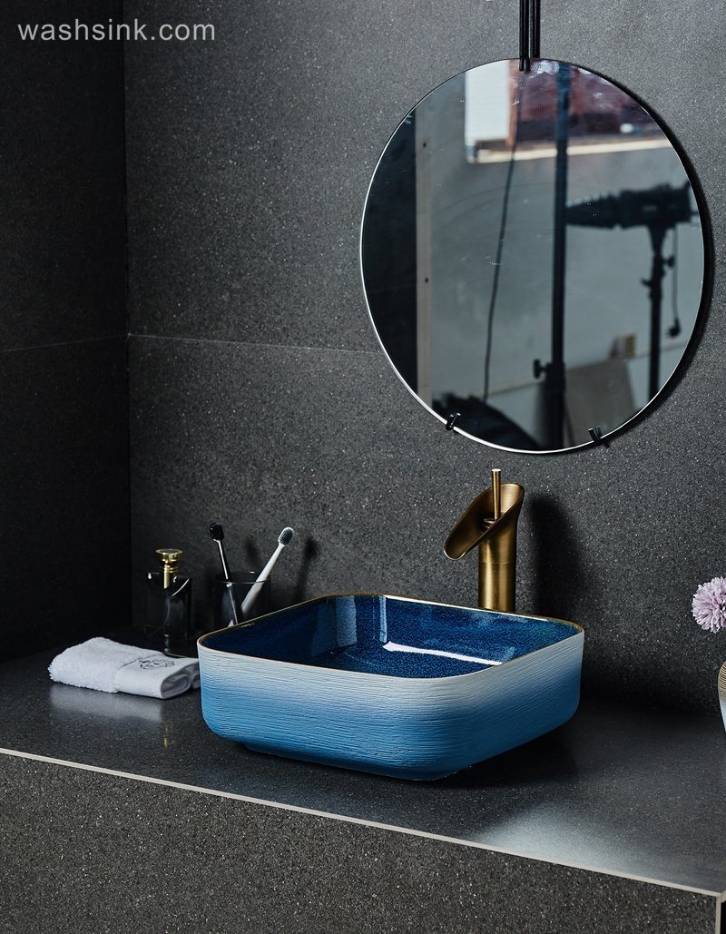 LJ24-033-BQ0A2514 LJ24-0033 2024 New blue and white gradient ceramic square wash basin - shengjiang  ceramic  factory   porcelain art hand basin wash sink