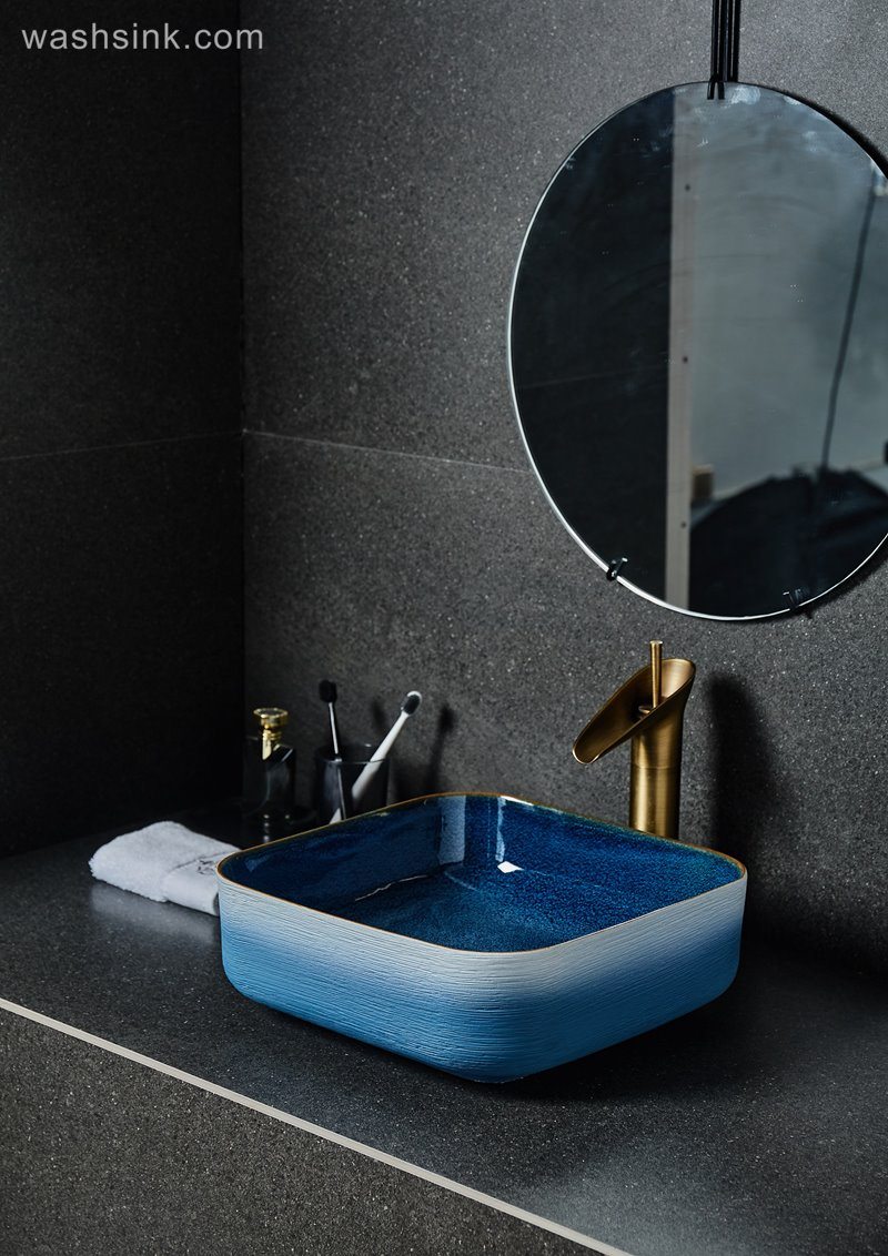 LJ24-033-BQ0A2516-1 LJ24-0033 2024 New blue and white gradient ceramic square wash basin - shengjiang  ceramic  factory   porcelain art hand basin wash sink