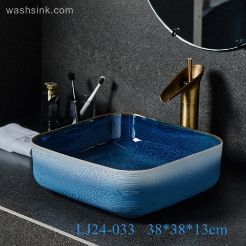 LJ24-0033 2024 New blue and white gradient ceramic square wash basin