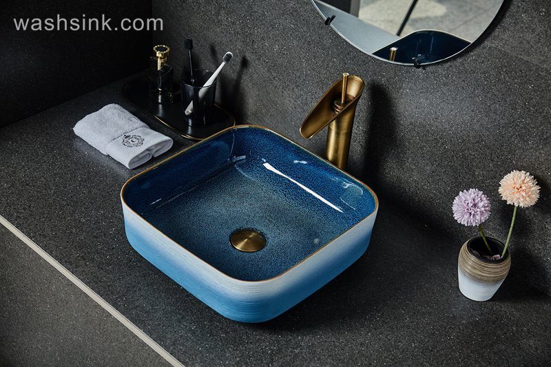 LJ24-033-BQ0A2517 LJ24-0033 2024 New blue and white gradient ceramic square wash basin - shengjiang  ceramic  factory   porcelain art hand basin wash sink