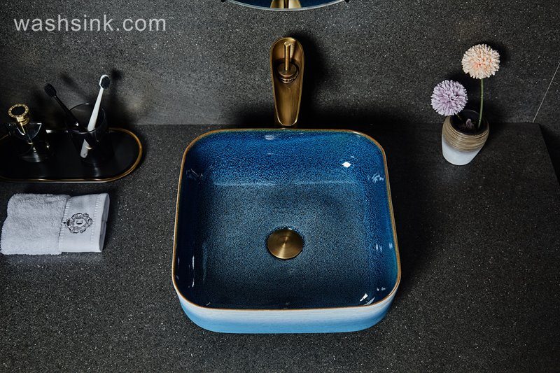 LJ24-033-BQ0A2519 LJ24-0033 2024 New blue and white gradient ceramic square wash basin - shengjiang  ceramic  factory   porcelain art hand basin wash sink