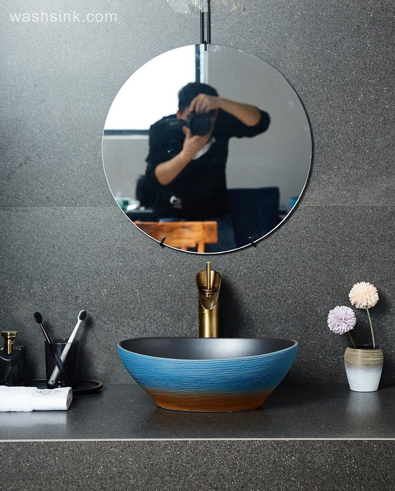 LJ24-037-BQ0A2587 LJ24-0037 2024 New art ceramic ingot shaped blue orange gradient wash basin - shengjiang  ceramic  factory   porcelain art hand basin wash sink