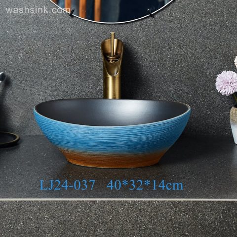 LJ24-0037 2024 New art ceramic ingot shaped blue orange gradient wash basin