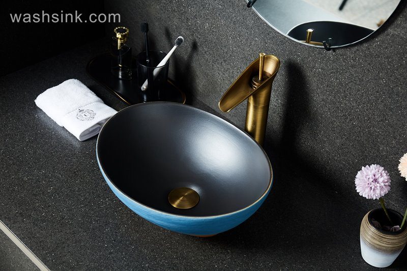 LJ24-037-BQ0A2596 LJ24-0037 2024 New art ceramic ingot shaped blue orange gradient wash basin - shengjiang  ceramic  factory   porcelain art hand basin wash sink