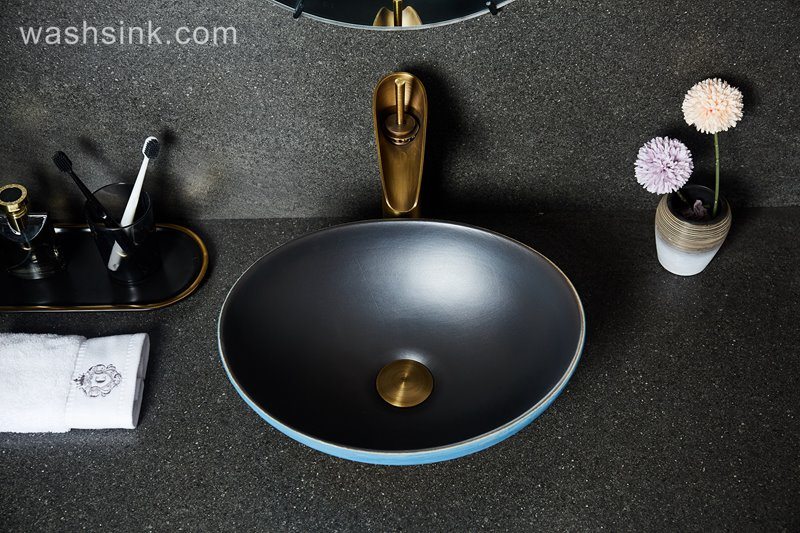 LJ24-037-BQ0A2597 LJ24-0037 2024 New art ceramic ingot shaped blue orange gradient wash basin - shengjiang  ceramic  factory   porcelain art hand basin wash sink