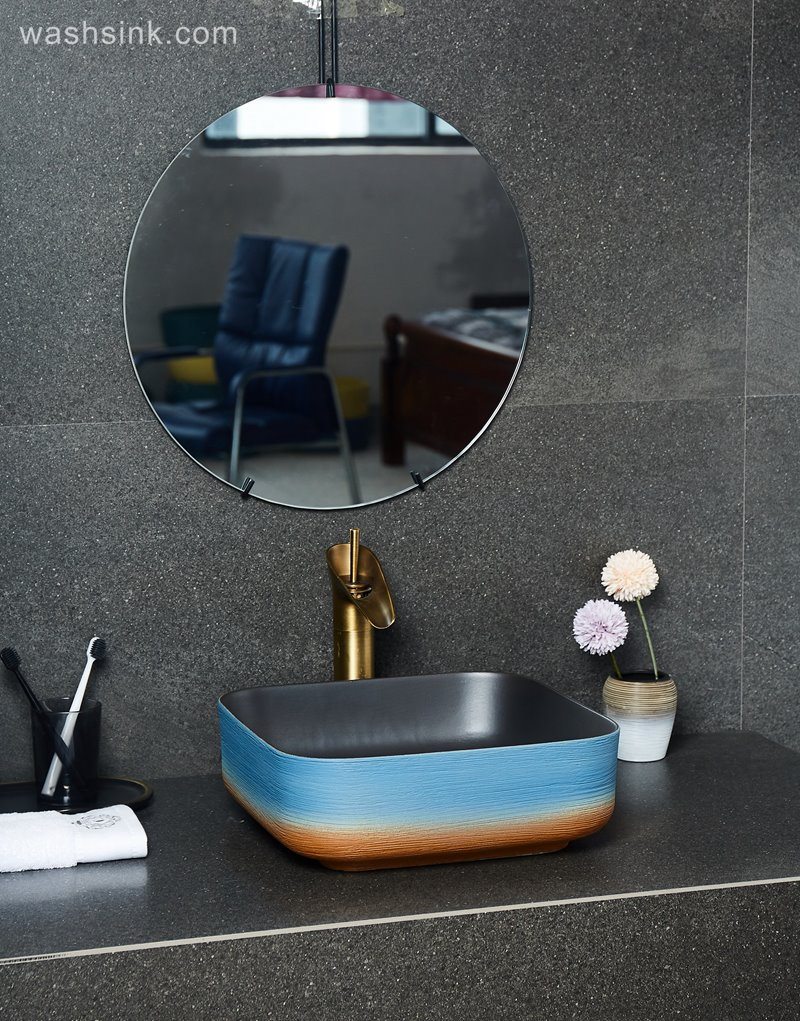 LJ24-038-BQ0A2604 LJ24-0038 Square orange-blue gradient design ceramic bathroom washbasin - shengjiang  ceramic  factory   porcelain art hand basin wash sink