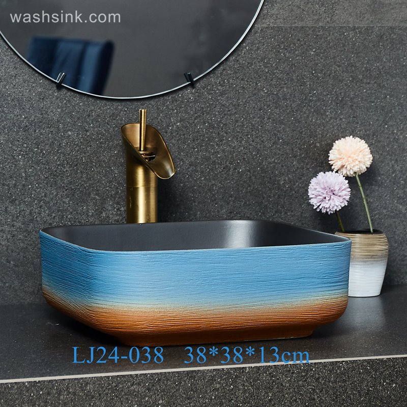 LJ24-038-BQ0A2605 LJ24-0038 Square orange-blue gradient design ceramic bathroom washbasin - shengjiang  ceramic  factory   porcelain art hand basin wash sink