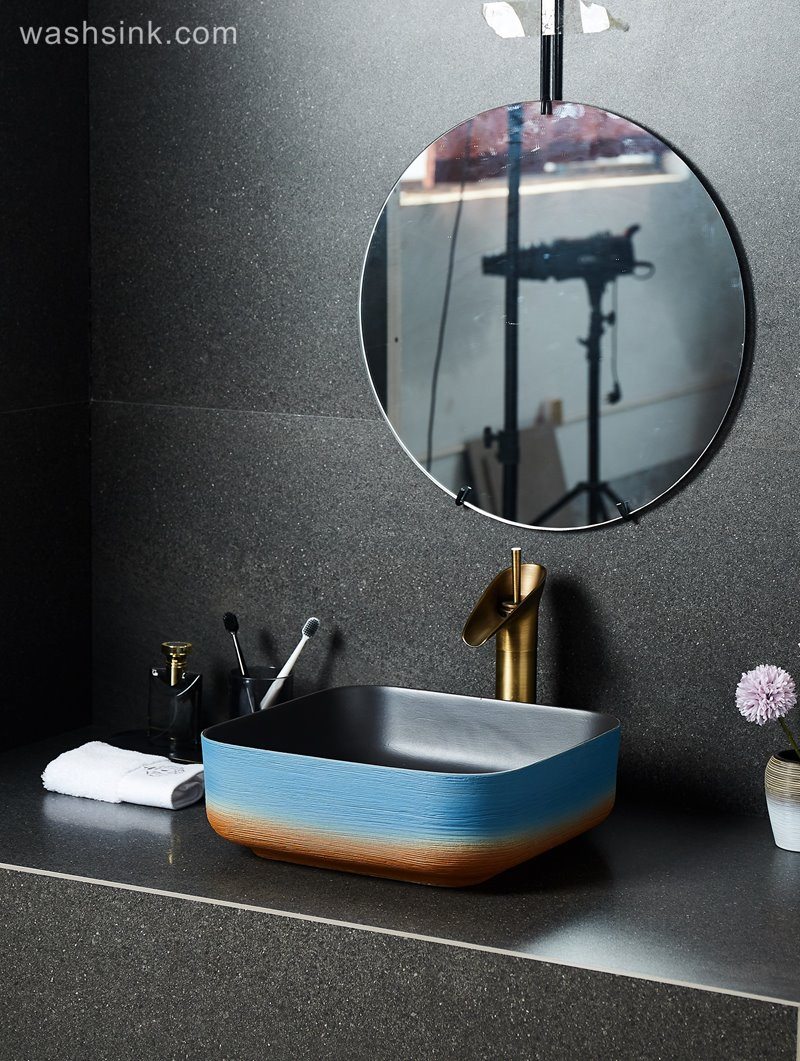 LJ24-038-BQ0A2606 LJ24-0038 Square orange-blue gradient design ceramic bathroom washbasin - shengjiang  ceramic  factory   porcelain art hand basin wash sink