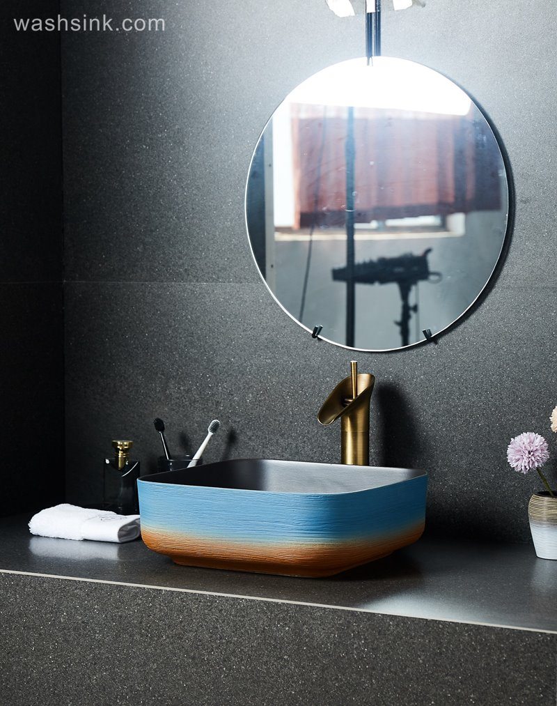 LJ24-038-BQ0A2607 LJ24-0038 Square orange-blue gradient design ceramic bathroom washbasin - shengjiang  ceramic  factory   porcelain art hand basin wash sink