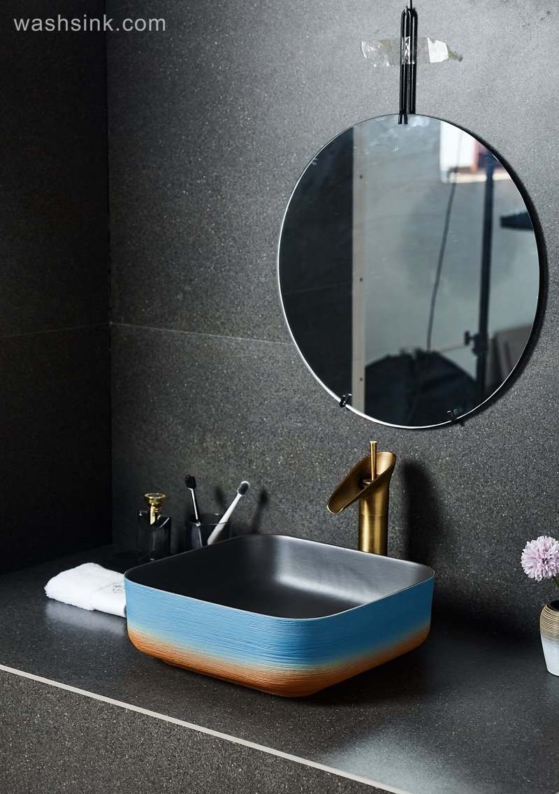 LJ24-038-BQ0A2608 LJ24-0038 Square orange-blue gradient design ceramic bathroom washbasin - shengjiang  ceramic  factory   porcelain art hand basin wash sink